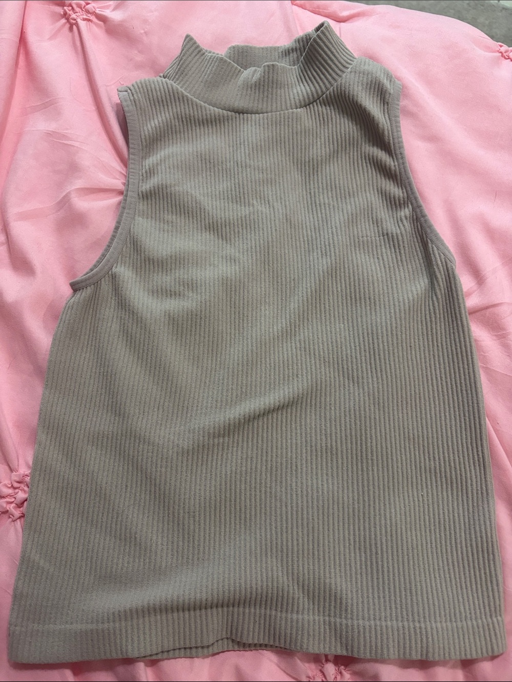 Sleeveless Ribbed Mock Neck Tank Top - Taupe